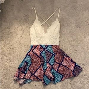Lace and patterned romper